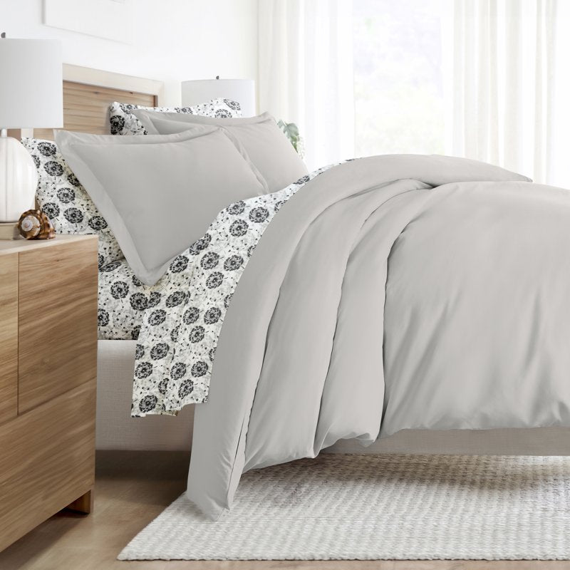 Solid Light Gray Duvet Cover Set in Cal King - 8 Piece Bedding Bundle