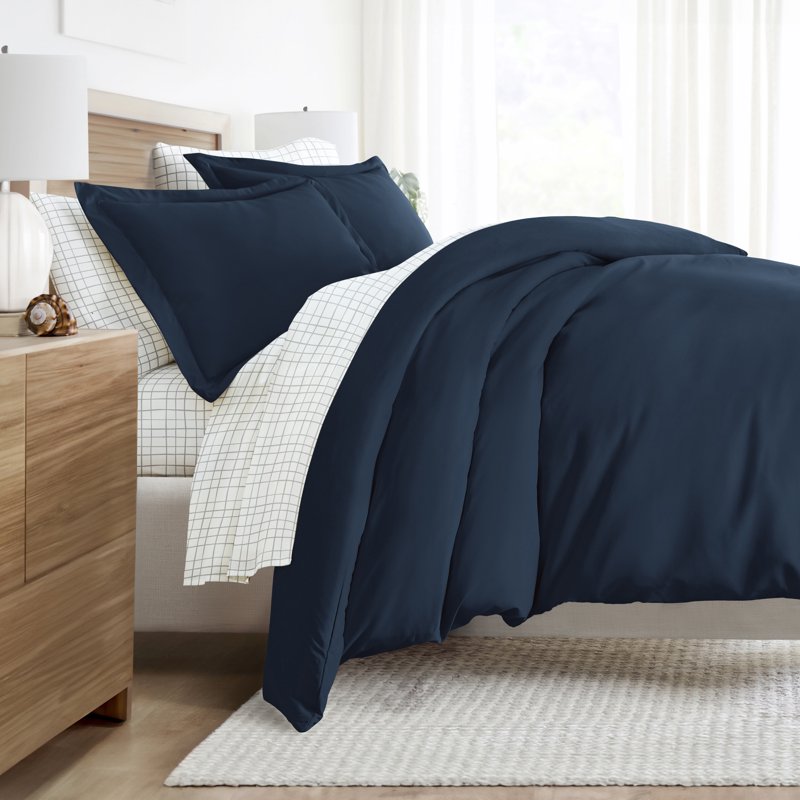 Full Navy 8-Piece Solid Duvet Cover Bedding Set with Comforter & Sheets