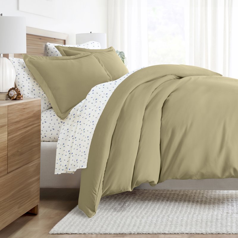 King Solid Duvet Cover Set in Sage - 8 Piece Bedding Bundle