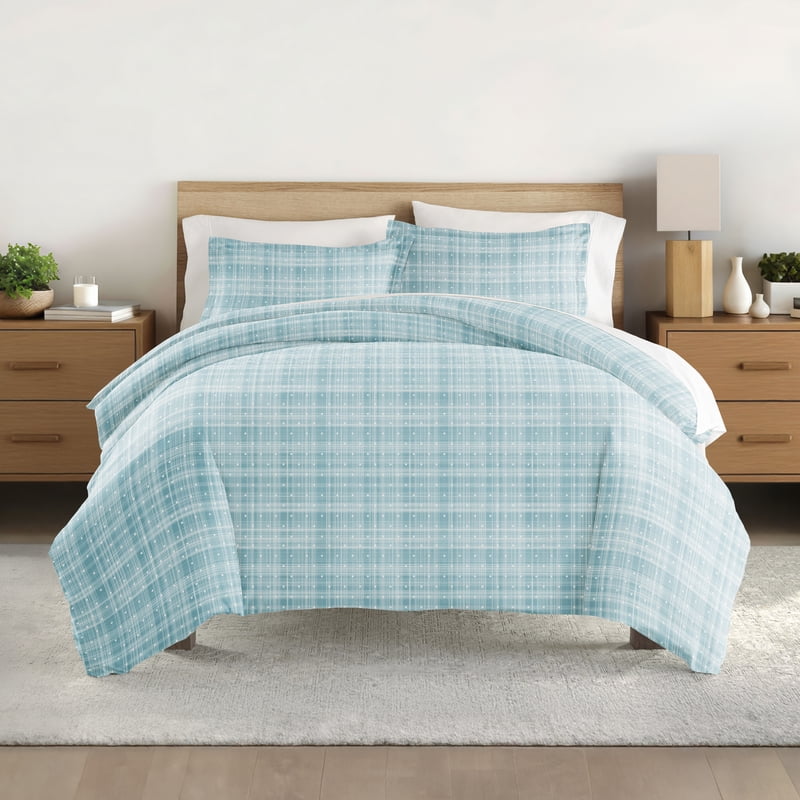 King Aqua Polka Dot Duvet Cover Set - 3-Piece Microfiber Bedding with Shams