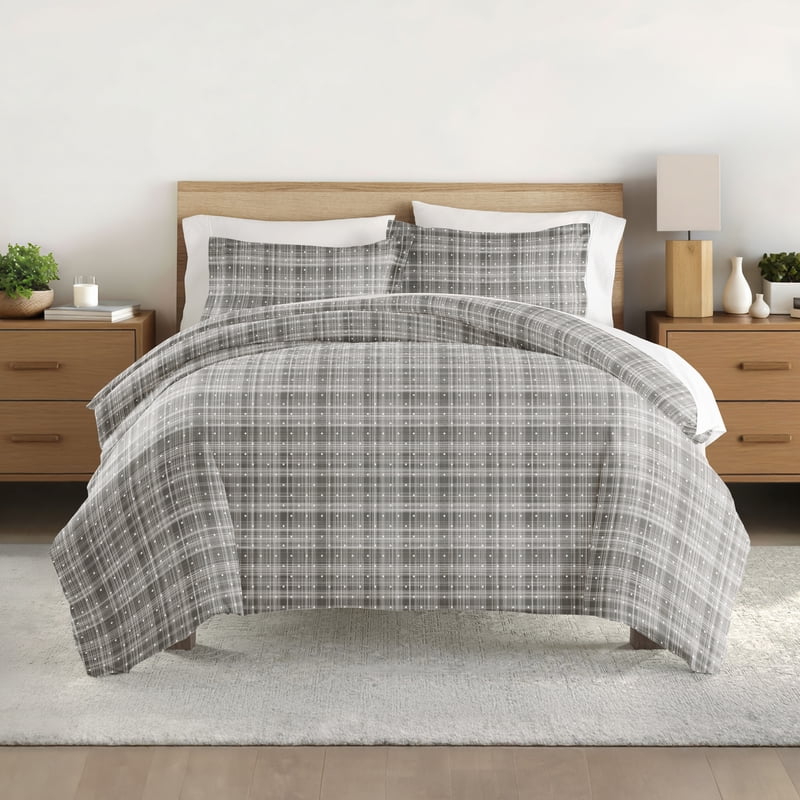 Twin XL Gray Polka Dot Duvet Cover Set - 2-Piece Microfiber Bedding