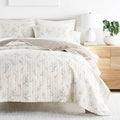 Full/Queen Reversible Watercolor Leaves & Stripe Microfiber Quilt Set - Latte