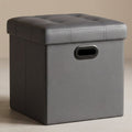 15-Inch Storage Ottoman - Dark Gray Synthetic Leather