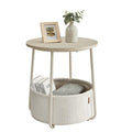Round Side Table with Fabric Storage Basket - Cream White