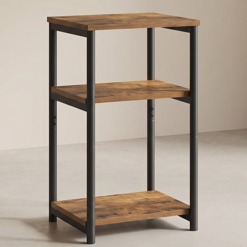 2-Tier Industrial End Table - Rustic Brown & Ink Black
