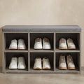 Greige Shoe Storage Bench with Padded Seat & Adjustable Shelves