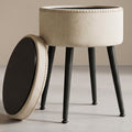 Round Storage Vanity Stool - Cream White with Hidden Compartment