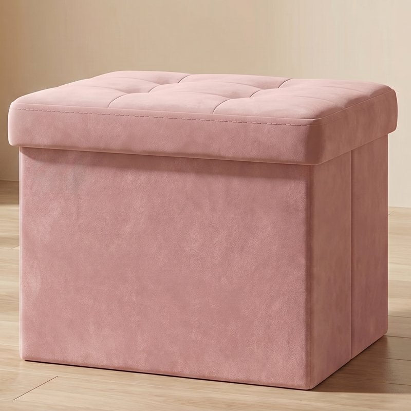 Foldable Storage Ottoman - Jelly Pink, Space-Saving Footrest