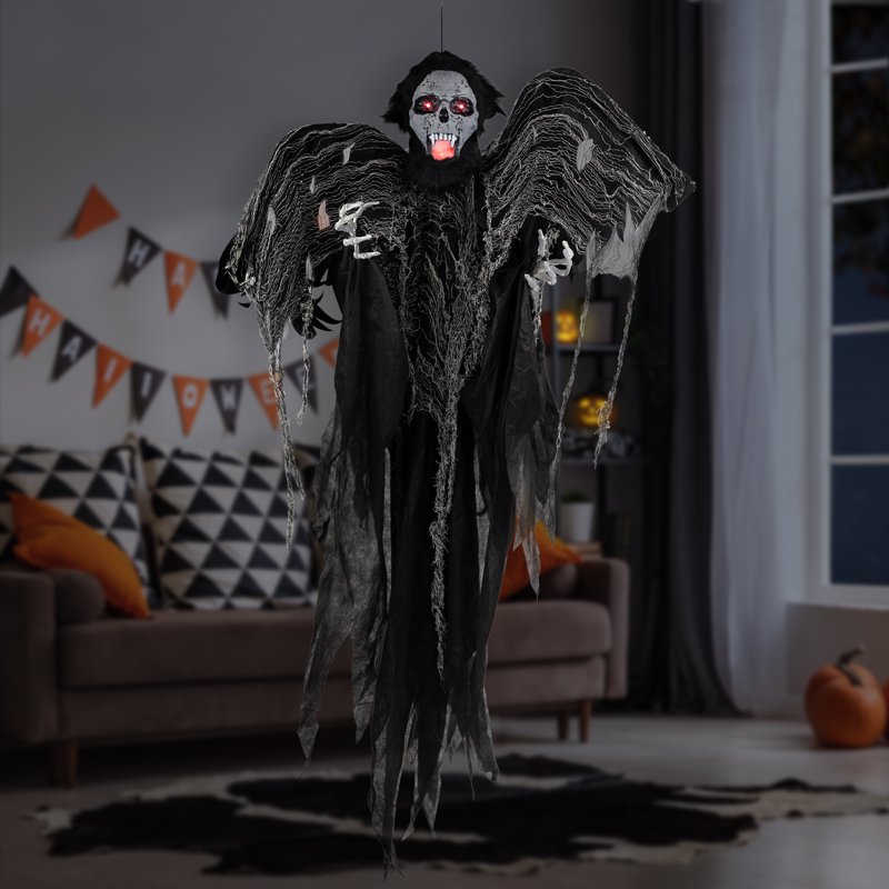 Animated Hanging Zombie Vampire Halloween Decoration - Lights & Sound, 5 Feet