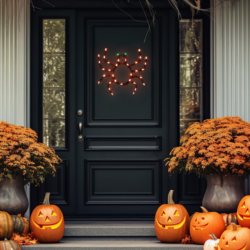 Lighted Spider Halloween Window Decoration - 14 Inch Indoor Outdoor Decor