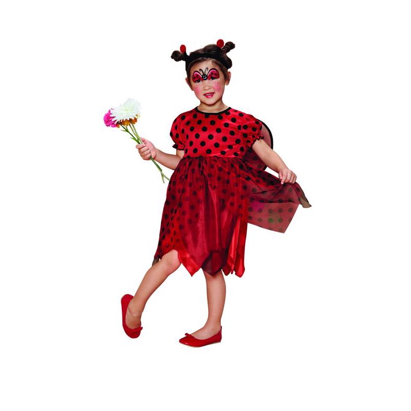 Kids Ladybug Costume Dress with Wings & Antenna for Halloween 4-6 Years