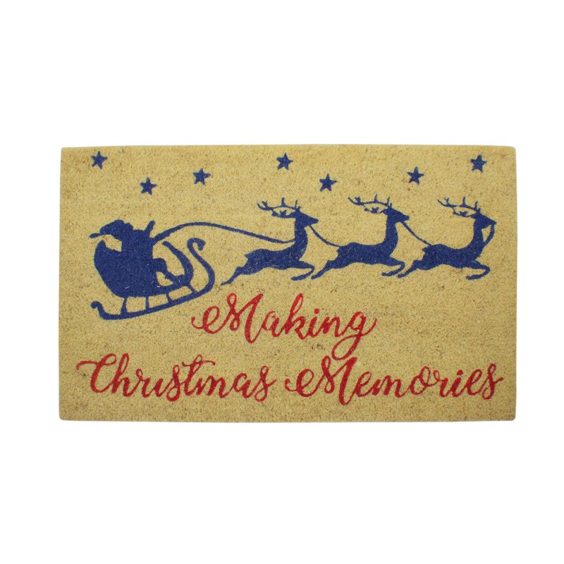Christmas Doormat 18x30 Inches Santa Reindeer Holiday Welcome Mat Beige