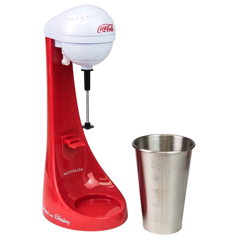 Retro Milkshake Maker - 16 oz Drink Mixer with Stainless Steel Cup - Red