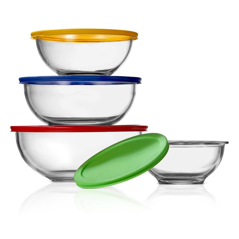 Glass Mixing Bowl Set - 4 Stackable Meal Prep Containers with Locking Lids