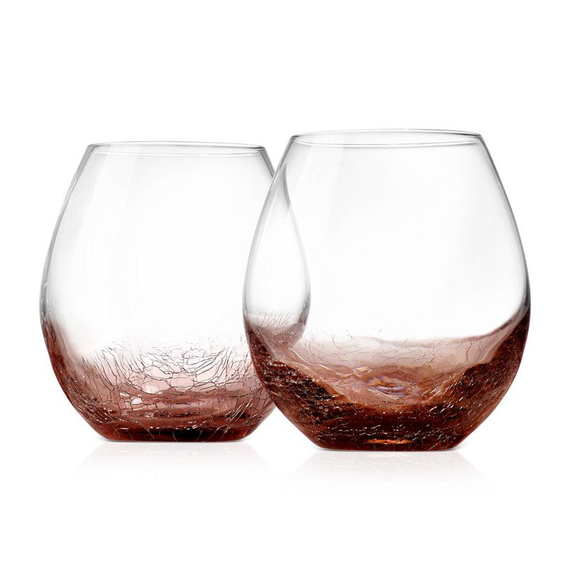 Elegant Hand Blown Stemless Wine Glasses - 19oz, Set of 2