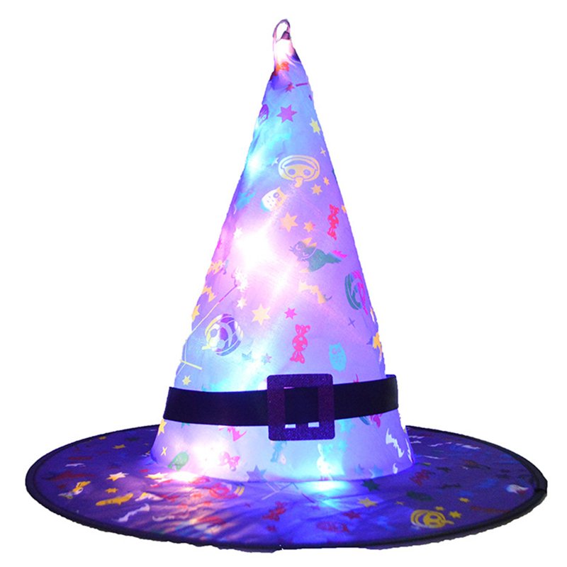 Purple Halloween Witch Hat String Lights - Glowing Battery-Operated Decor