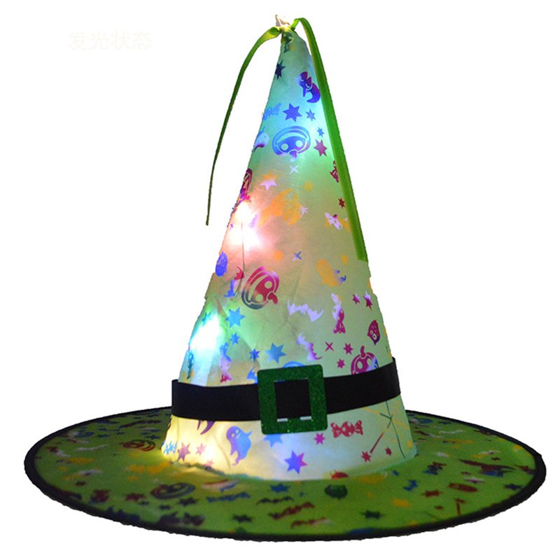 Green Witch Hat Halloween LED String Lights - Battery Operated Indoor & Outdoor Decor