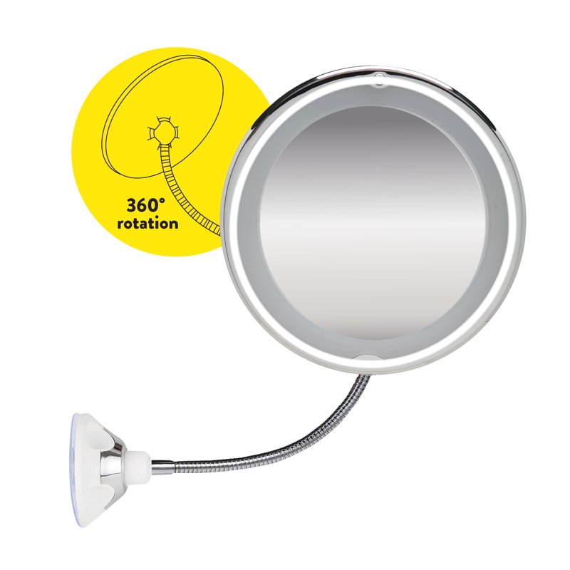LED Makeup Mirror with 10x Magnification and Suction Cup Mount