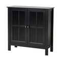 Transitional Black Wood Accent Display Cabinet with Glass Doors