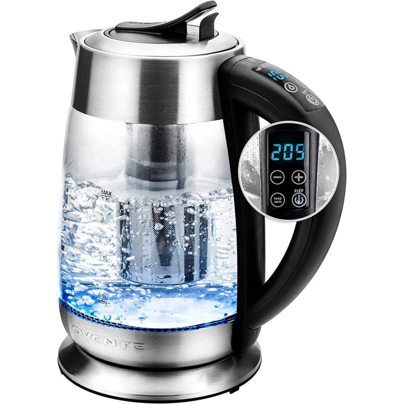 1.8L Glass Electric Kettle with Tea Infuser - 1500W Fast Boiling