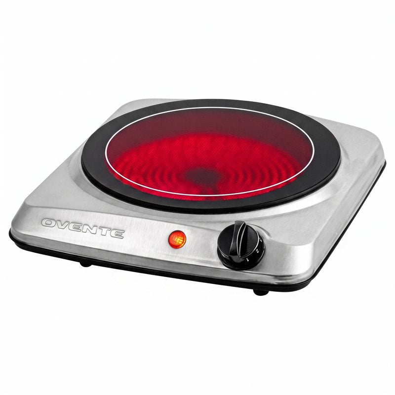 Countertop Infrared Single Burner - 1000W Electric Hot Plate with 7-Inch Glass