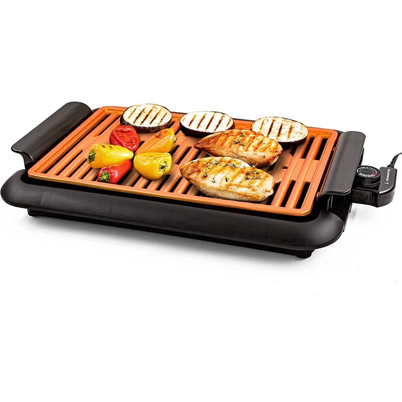 Electric Indoor Grill, 15x10 Inch Non-Stick Countertop Cooker - Copper