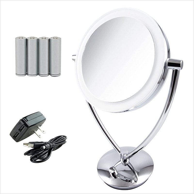 7.5-Inch LED Lighted Makeup Mirror, 1x/5x Magnification Tabletop Vanity Mirror