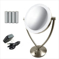 7.5-Inch LED Lighted Makeup Mirror, 1x/5x Magnification, Dimmable, Brushed Nickel