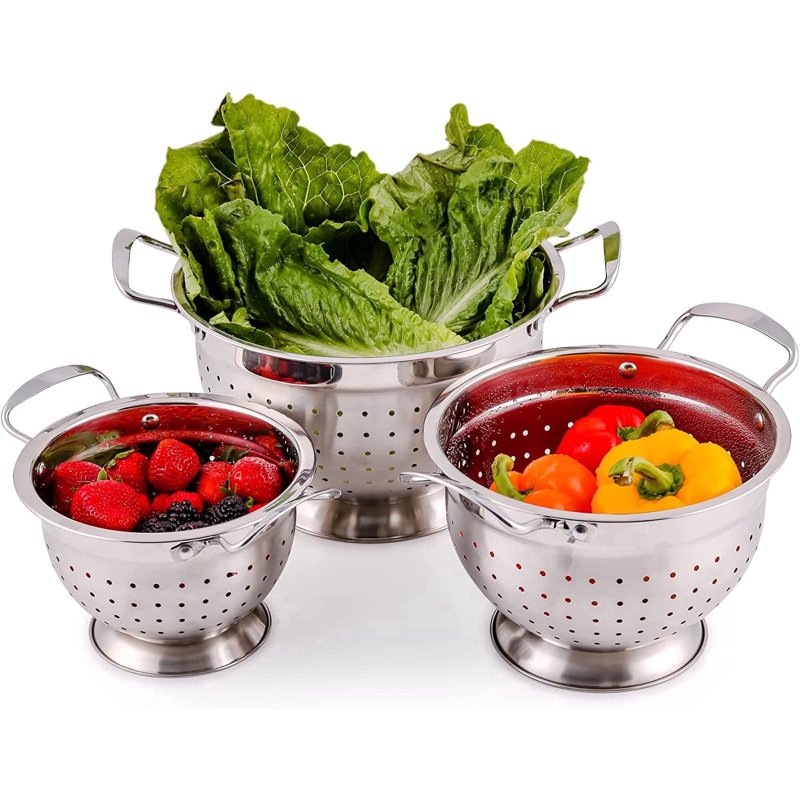 Stainless Steel Colander Set of 3 - 1.5, 3 & 5 QT
