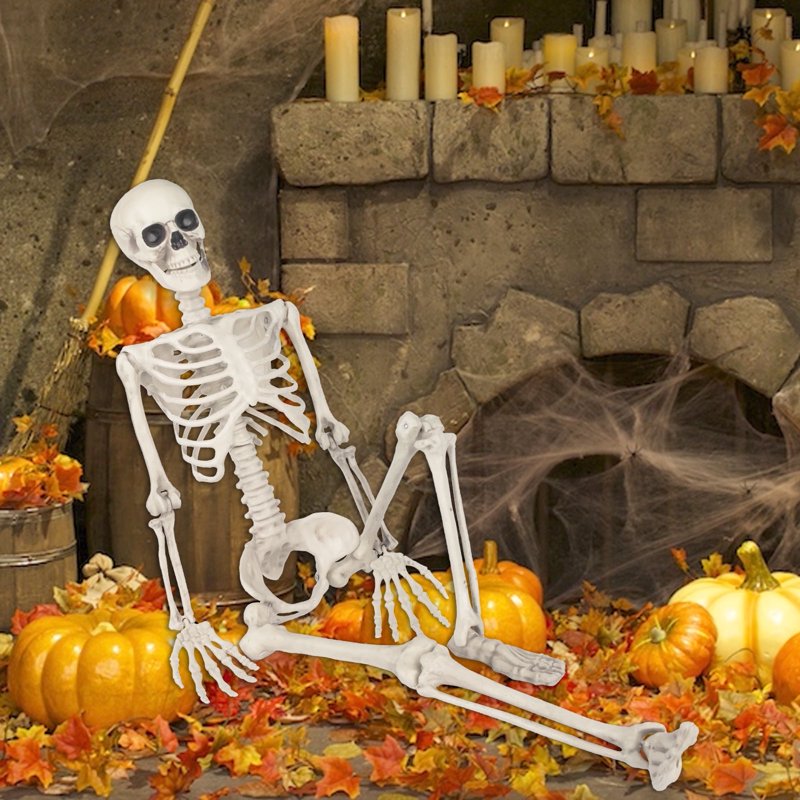 Halloween Skeleton Decoration, 38 Inch Full Body Plastic Skeleton with Movable Joints for Haunted House & Yard Decor
