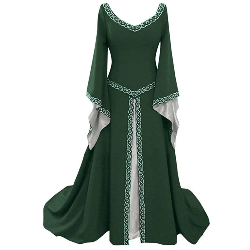 Green Medieval Renaissance Dress for Women - Long Sleeve Maxi Costume