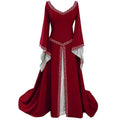 Red Medieval Halloween Retro Long Sleeve Maxi Dress for Women XL