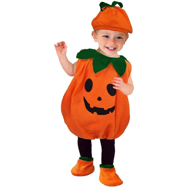 Baby Halloween Pumpkin Jumpsuit Bodysuit with Hat - 6 Months Orange