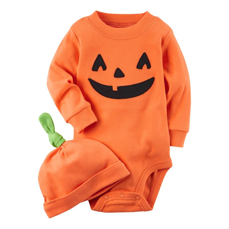 Baby Romper Jumpsuit for Infants 6-9 Months Halloween Cotton One-Piece - Orange