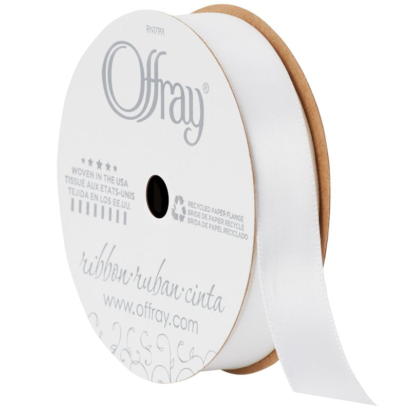 Offray 5/8-Inch x 18 Feet Satin Ribbon - White, Single Face Craft Trim