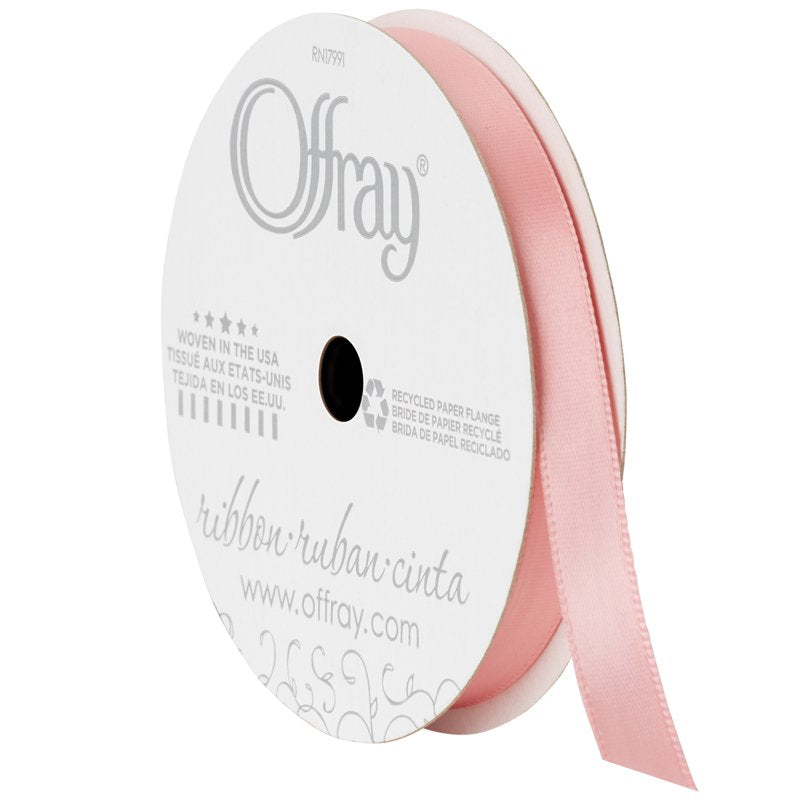 Pink Satin Ribbon 3/8 Inch Wide, 18 Feet, Single Face Polyester - Offray