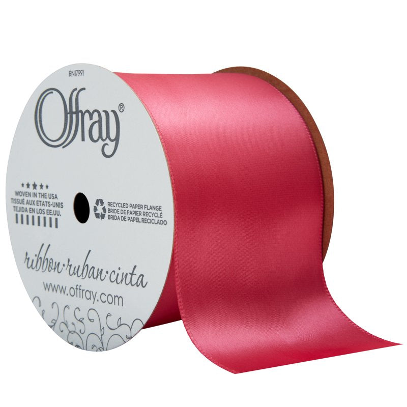 Pink Satin Ribbon 2 1/4 Inch - Shocking Pink Single Face Craft Ribbon, 9 Feet