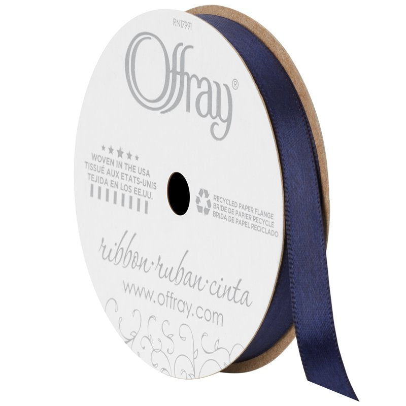 Navy Blue Satin Ribbon - 3/8 Inch x 18 Feet, Single Face Polyester Craft Ribbon - Offray