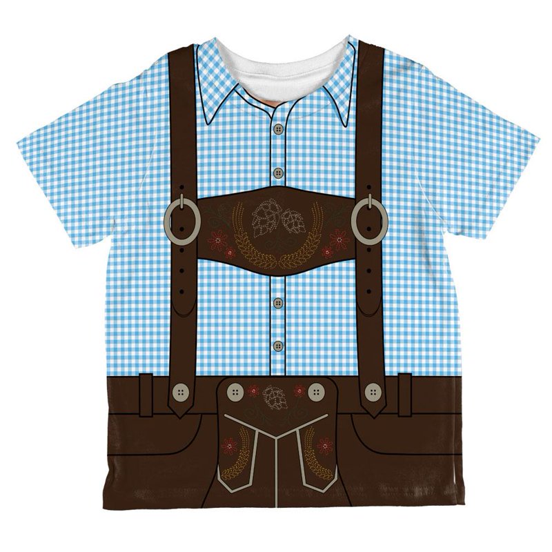 Toddler Oktoberfest Lederhosen Costume T-Shirt Blue 2T with Suspenders - All Over Print