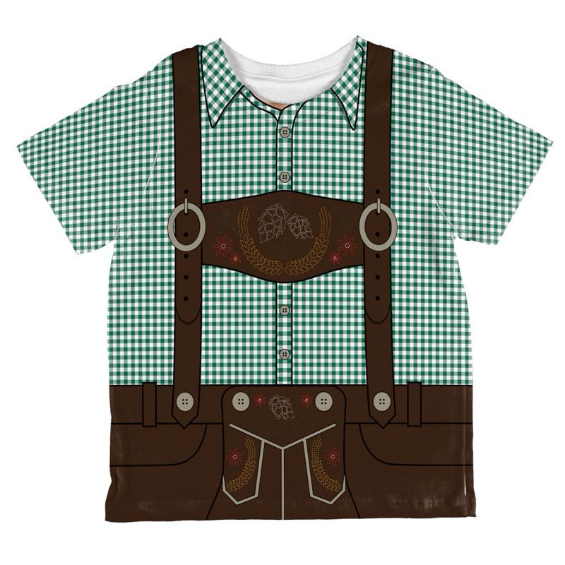 Toddler Oktoberfest Lederhosen Costume T-Shirt Green 2T - German Brown Suspenders Variation
