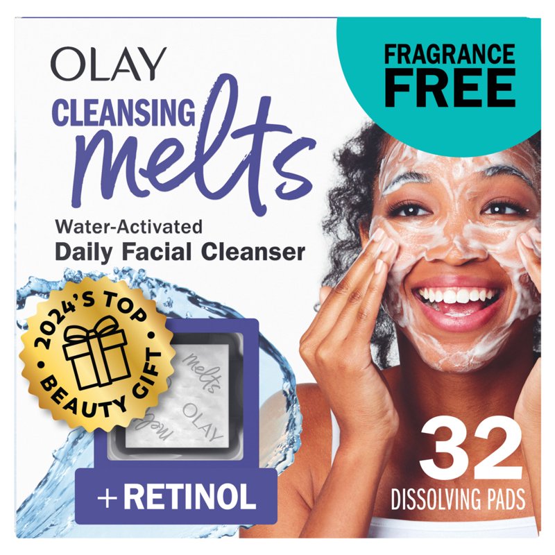 Retinol Facial Cleansing Melts - Water-Activated Face Wash Pads (32 Count)