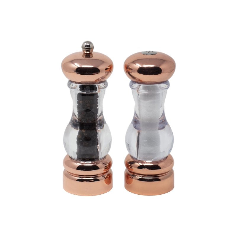 Copper Salt Shaker and Pepper Mill Set - Pre-Filled, 7 Inch