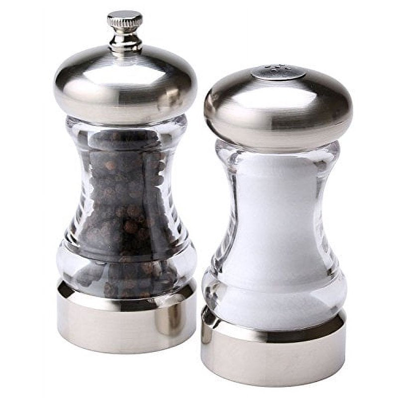 Adjustable 4.5-Inch Brushed Chrome Pepper & Salt Mill Set