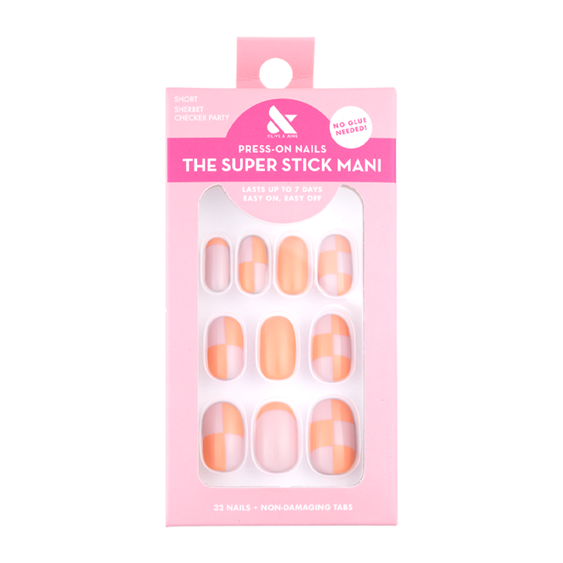 Press-On Nails with Adhesive Tabs - Sherbet Checker Party