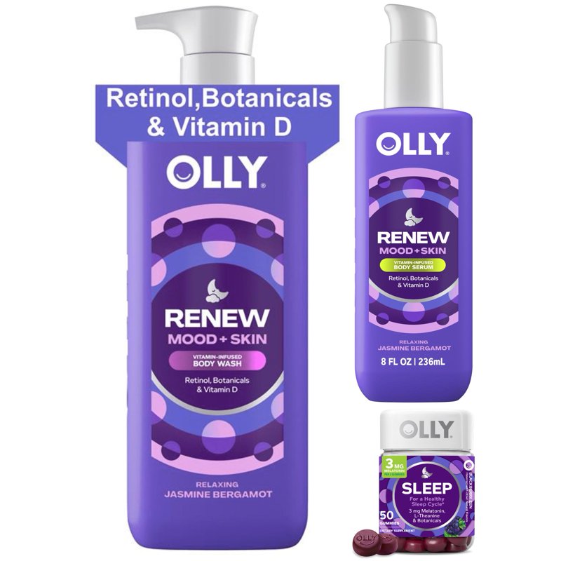 Renew Body Wash, Serum & Sleep Gummies Set - Bedtime Skincare Routine