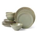 Artisanal Stripe 12-Piece Green Stoneware Dinnerware Set - Service for 4
