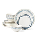 12-Piece White Stoneware Dinnerware Set - Artisanal Stripe