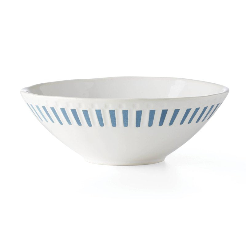 48 Oz Round White Stoneware Serving Bowl - Artisanal Stripe