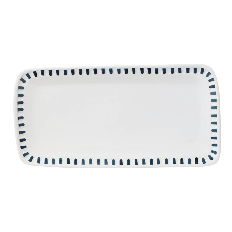 Artisanal Stripe White Stoneware Hors d'Oeuvres Tray - 13" x 6.5"