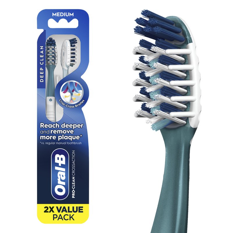 CrossAction Manual Toothbrushes, Medium Bristles, 2 Count